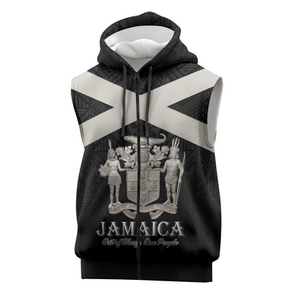 Personalized Jamaica Sleeveless Zip Hoodie Out of Many One People Silver Color - African Pride