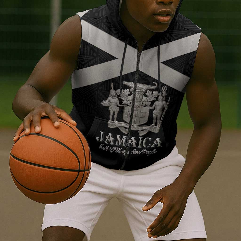 Personalized Jamaica Sleeveless Zip Hoodie Out of Many One People Silver Color - African Pride