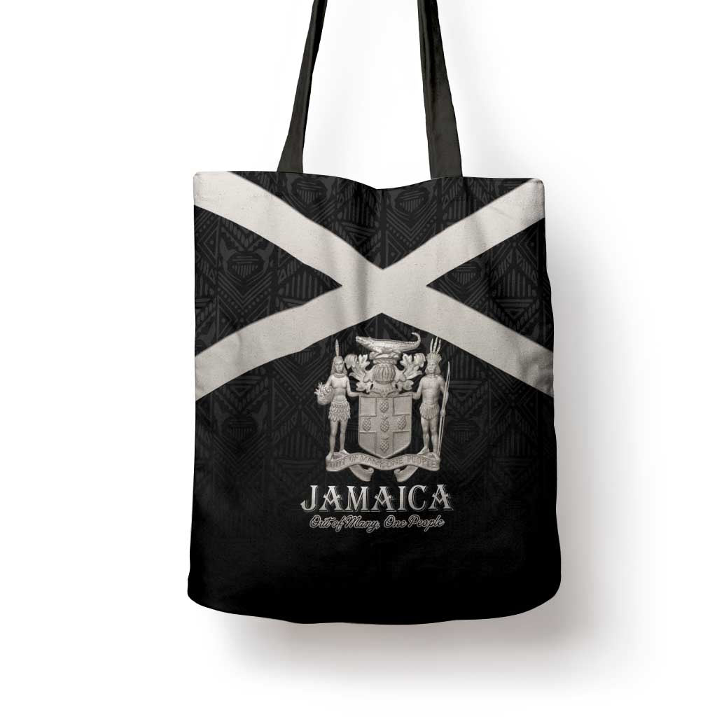 Jamaica Tote Bag Coat Of Arms With Rastafarian Lion Silver Color