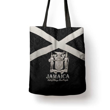 Jamaica Tote Bag Coat Of Arms With Rastafarian Lion Silver Color