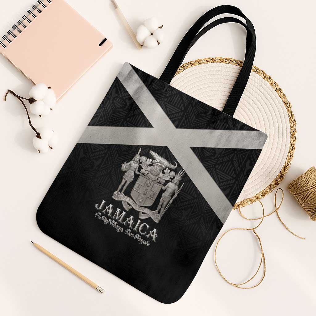 Jamaica Tote Bag Coat Of Arms With Rastafarian Lion Silver Color