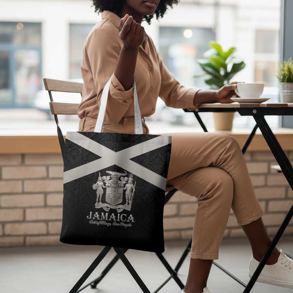 Jamaica Tote Bag Coat Of Arms With Rastafarian Lion Silver Color