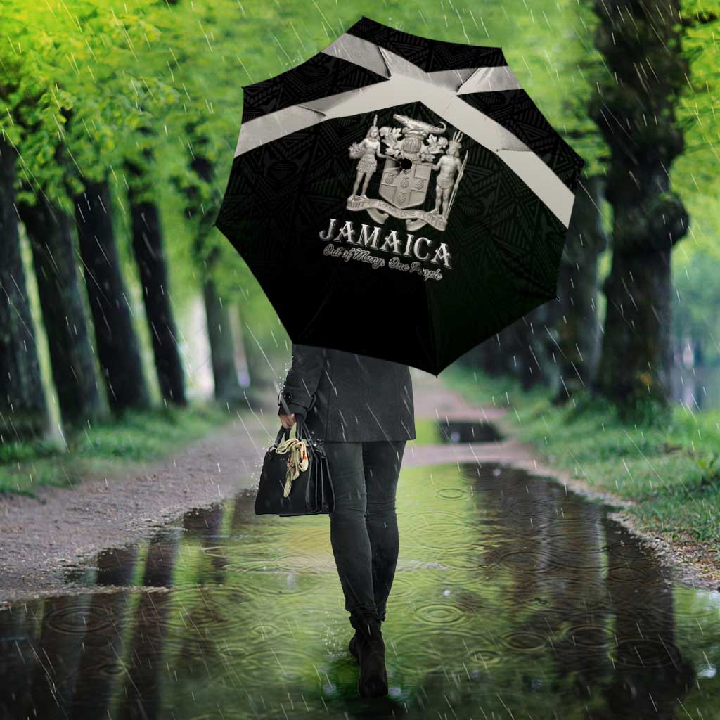 Jamaica Umbrella Coat Of Arms With Rastafarian Lion Silver Color