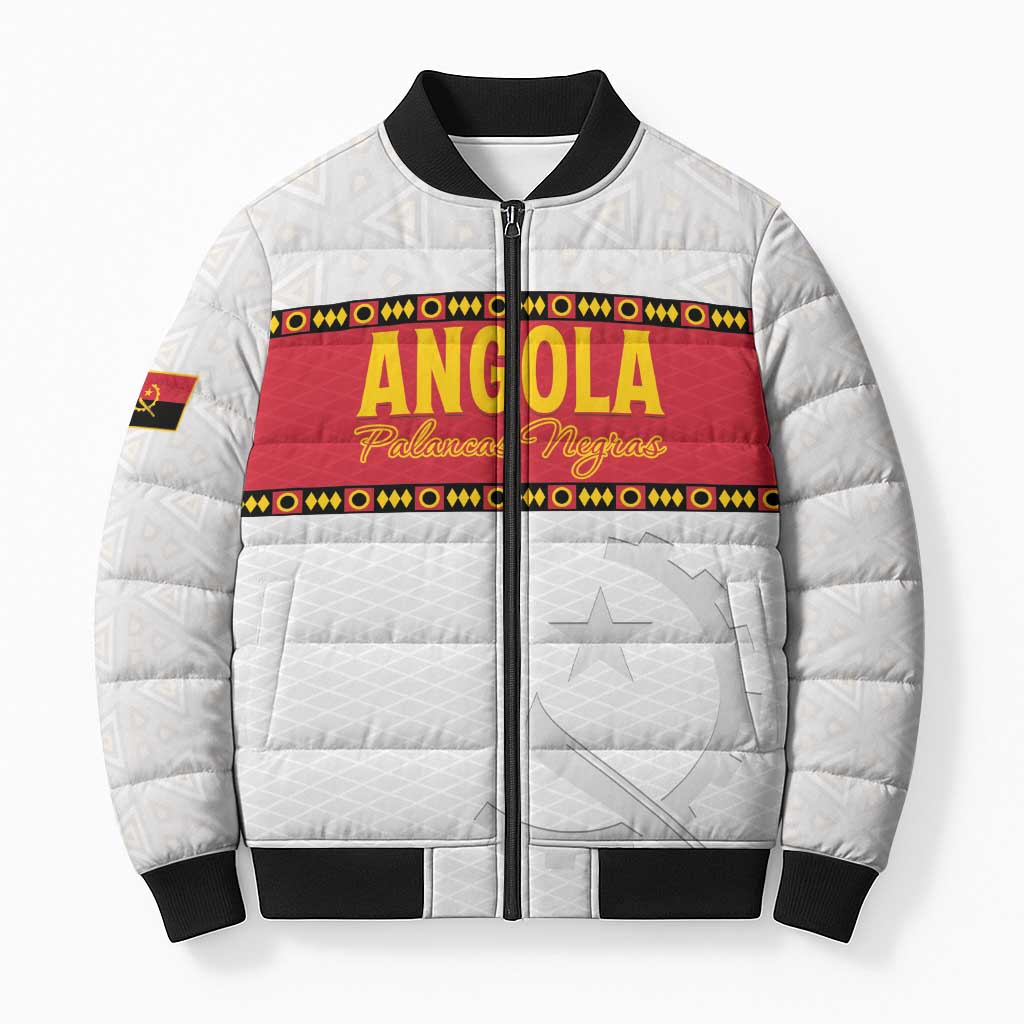 Custom Angola Football Bomber Puffer Jacket Avante Palancas Negras - White