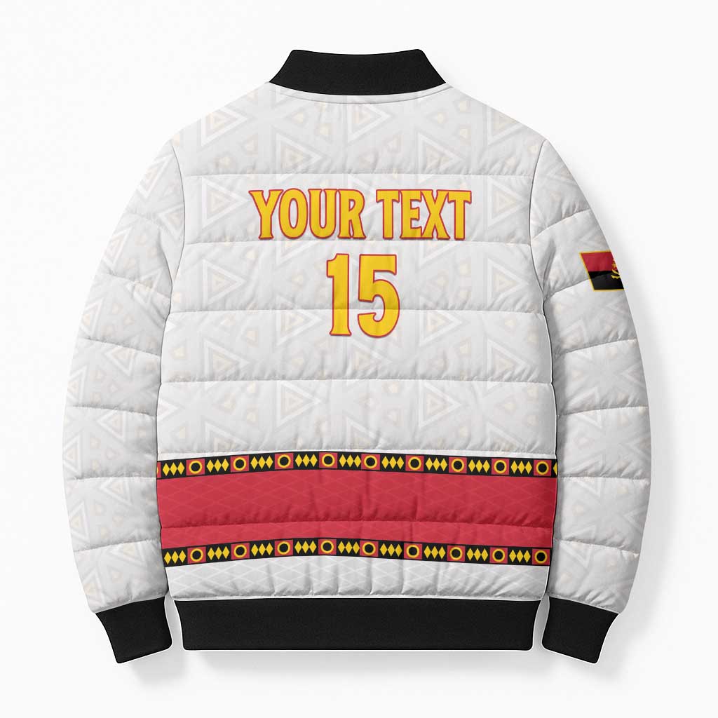 Custom Angola Football Bomber Puffer Jacket Avante Palancas Negras - White
