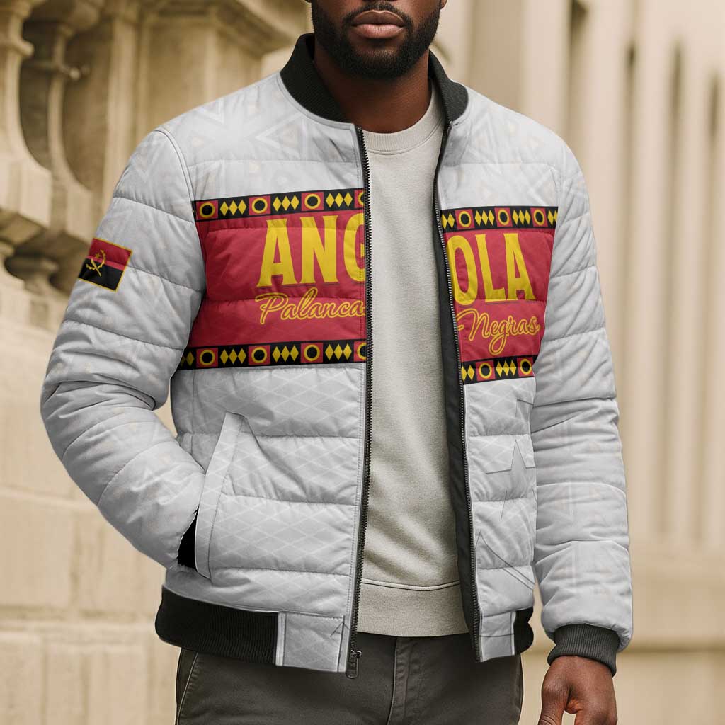 Custom Angola Football Bomber Puffer Jacket Avante Palancas Negras - White