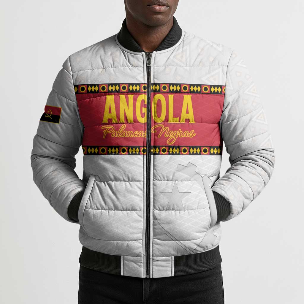 Custom Angola Football Bomber Puffer Jacket Avante Palancas Negras - White