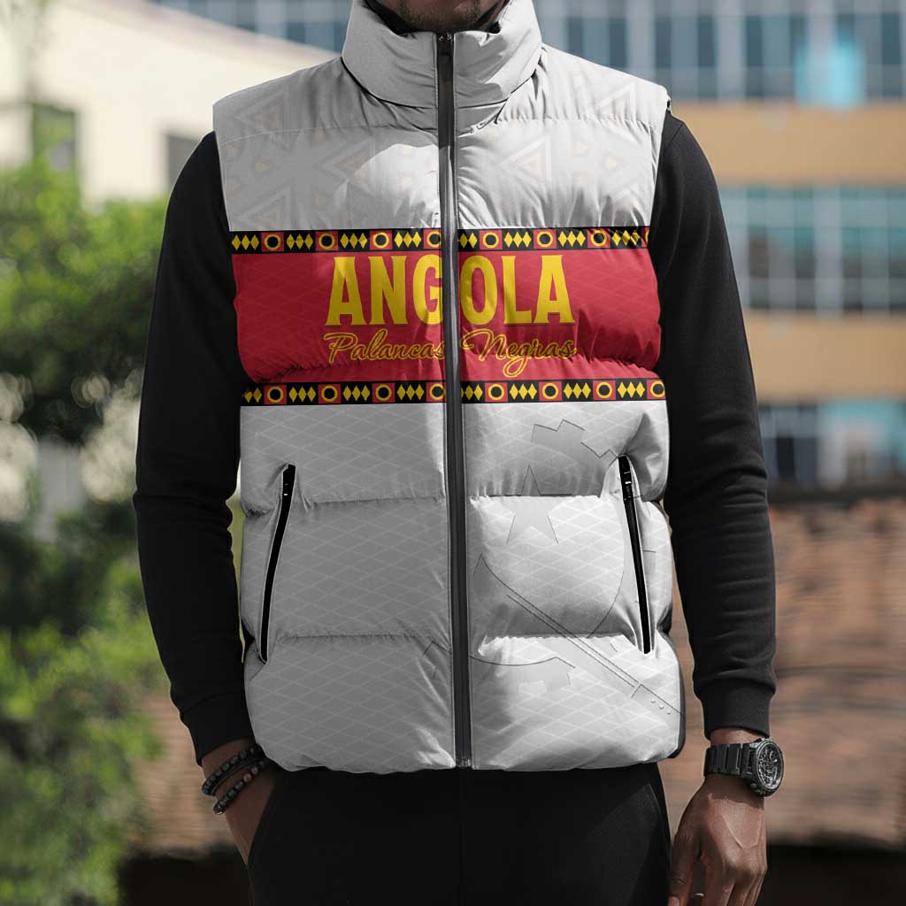 Custom Angola Football Sleeveless Puffer Jacket Avante Palancas Negras - White