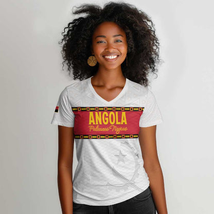 Afro Angola Football Custom Women V-Neck T-Shirt Go Palancas Negras - African Pride