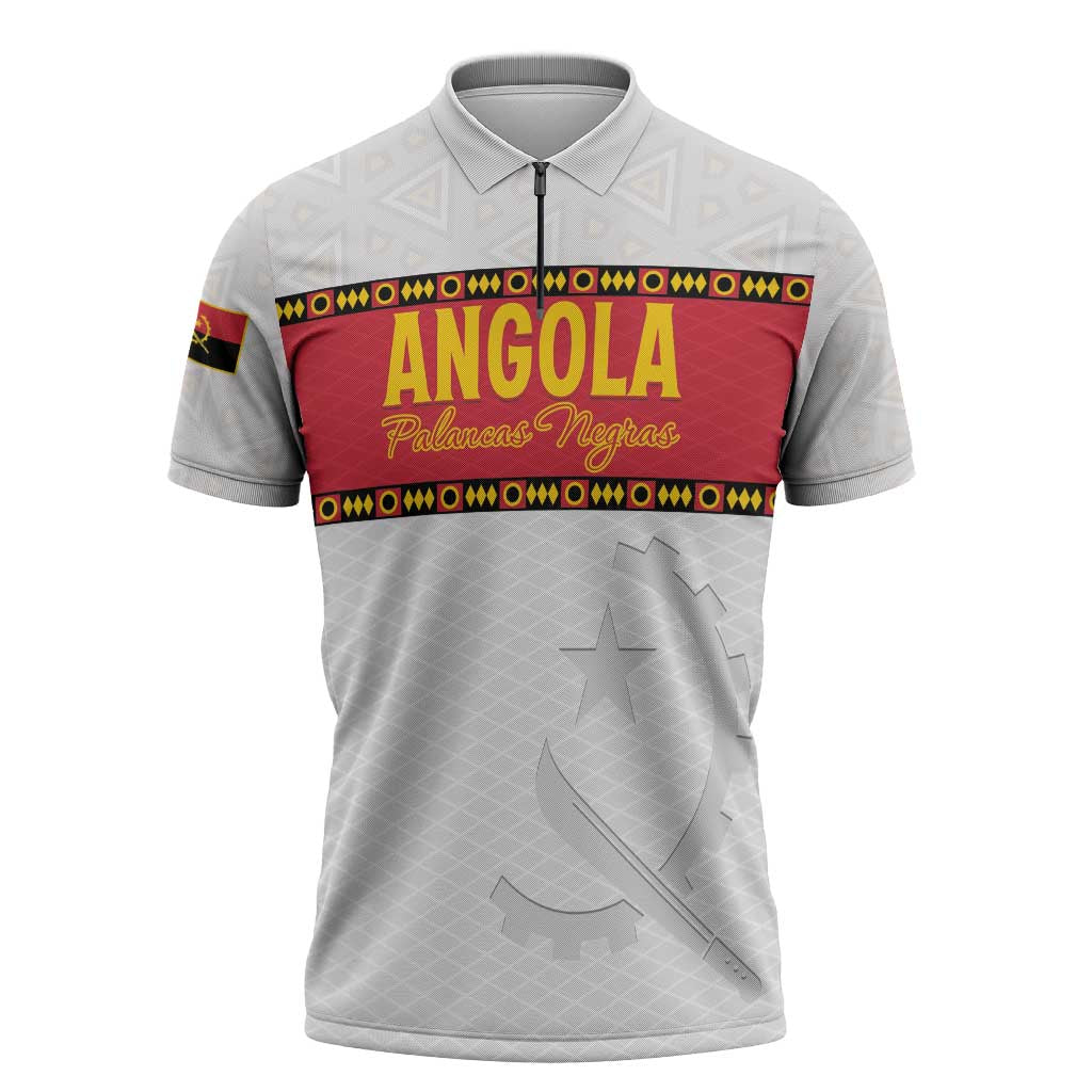 Custom Angola Football Zipper Polo Shirt Avante Palancas Negras - White