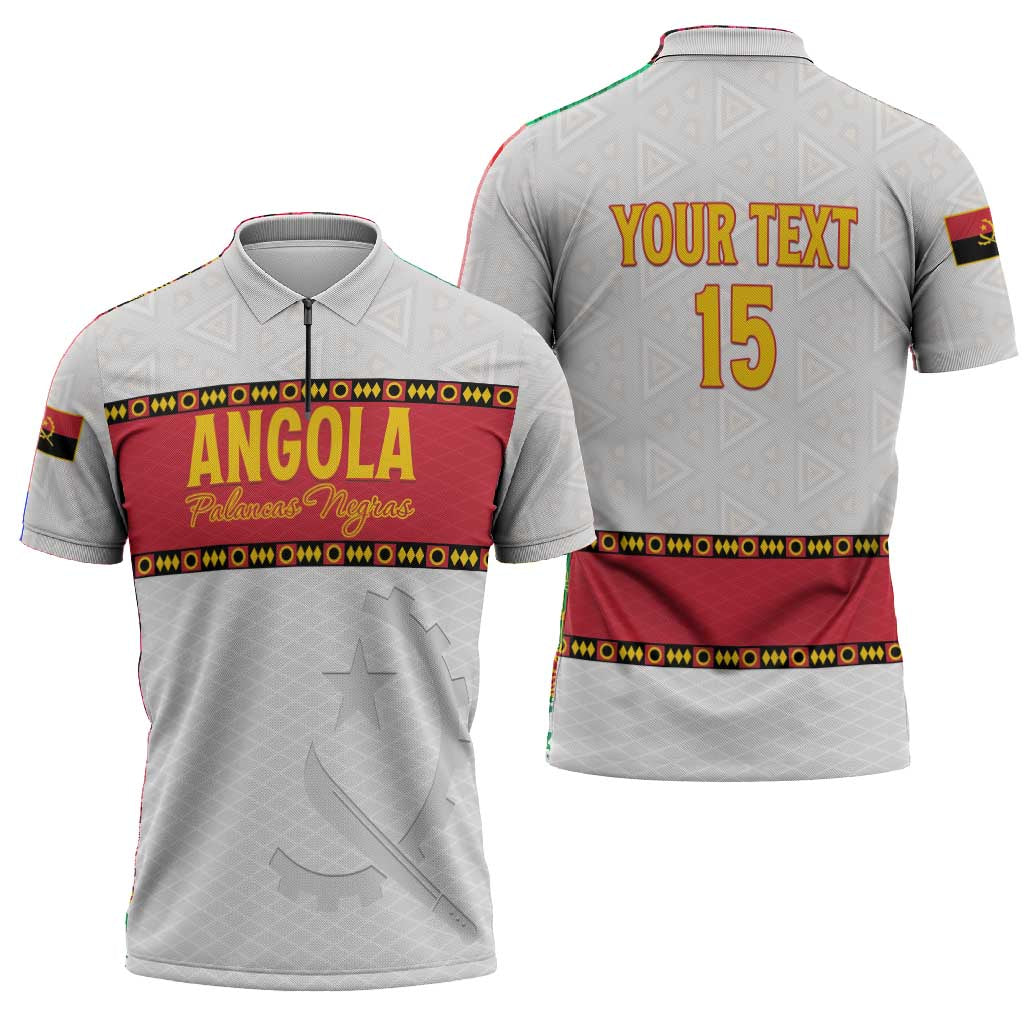 Custom Angola Football Zipper Polo Shirt Avante Palancas Negras - White