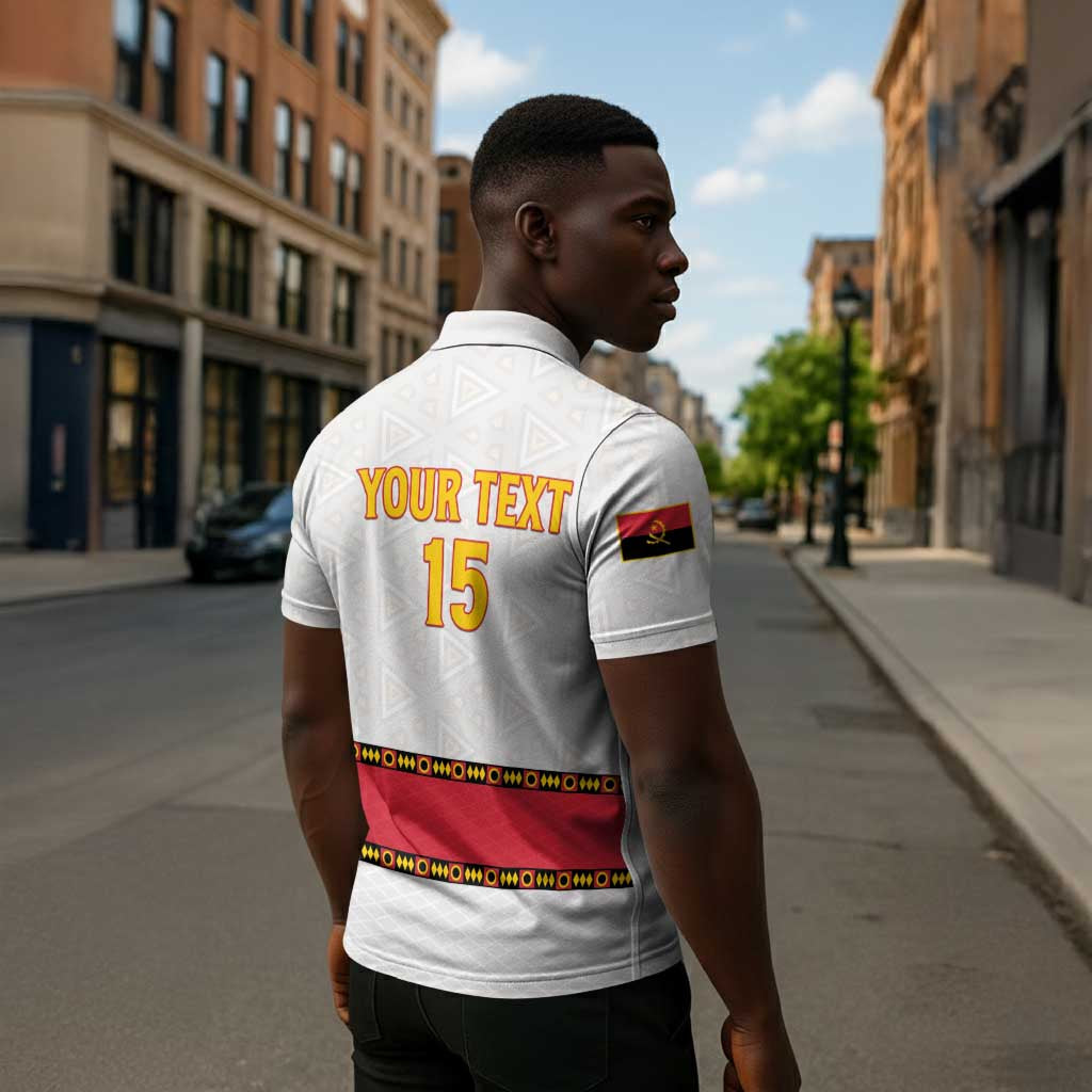 Custom Angola Football Zipper Polo Shirt Avante Palancas Negras - White