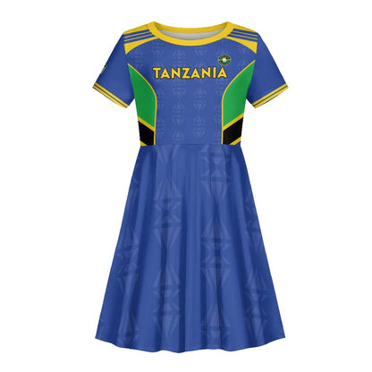 Afro Tanzania Football Custom Kid Short Sleeve Dress Go Taifa Stars Go - African Pride