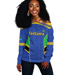 Afro Tanzania Football Custom Off Shoulder Sweater Go Taifa Stars Go - African Pride