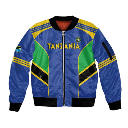 Afro Tanzania Football Custom Sleeve Zip Bomber Jacket Go Taifa Stars Go - African Pride