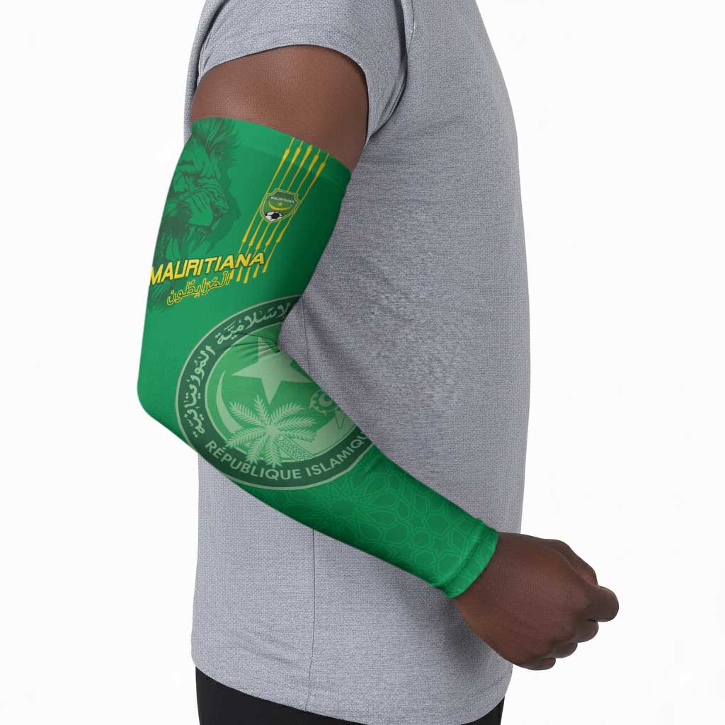 Custom Mauritania Football Arm Sleeves Coat Of Arms With Islamic Pattern