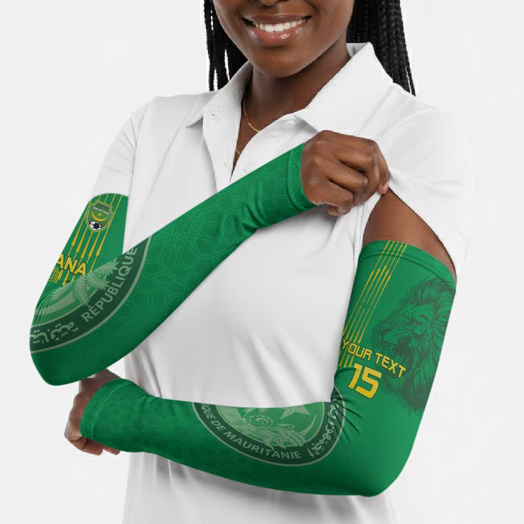 Custom Mauritania Football Arm Sleeves Coat Of Arms With Islamic Pattern