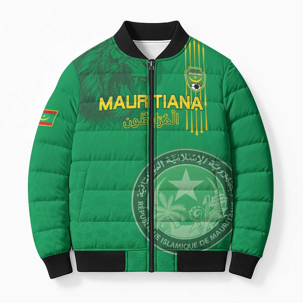 Custom Mauritania Football Bomber Puffer Jacket Coat Of Arms With Islamic Pattern