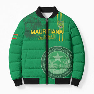 Custom Mauritania Football Bomber Puffer Jacket Coat Of Arms With Islamic Pattern