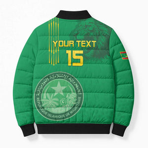 Custom Mauritania Football Bomber Puffer Jacket Coat Of Arms With Islamic Pattern