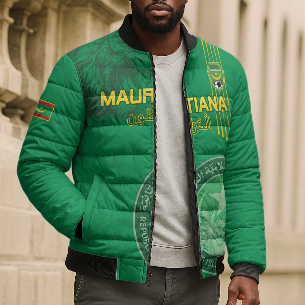 Custom Mauritania Football Bomber Puffer Jacket Coat Of Arms With Islamic Pattern