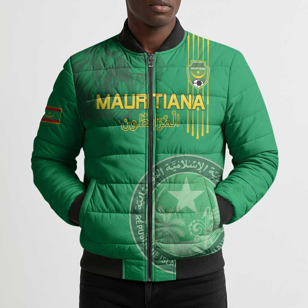 Custom Mauritania Football Bomber Puffer Jacket Coat Of Arms With Islamic Pattern