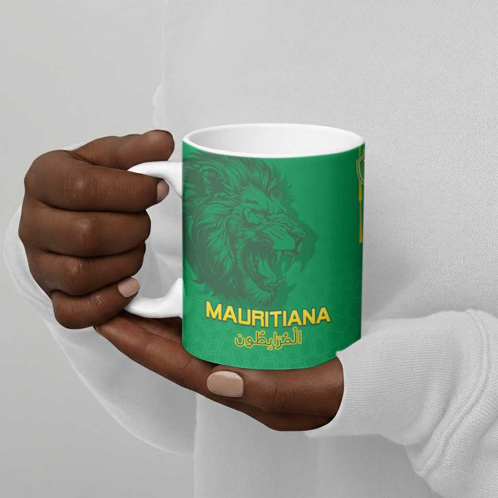 Custom Mauritania Football Ceramic Mug Coat Of Arms With Islamic Pattern