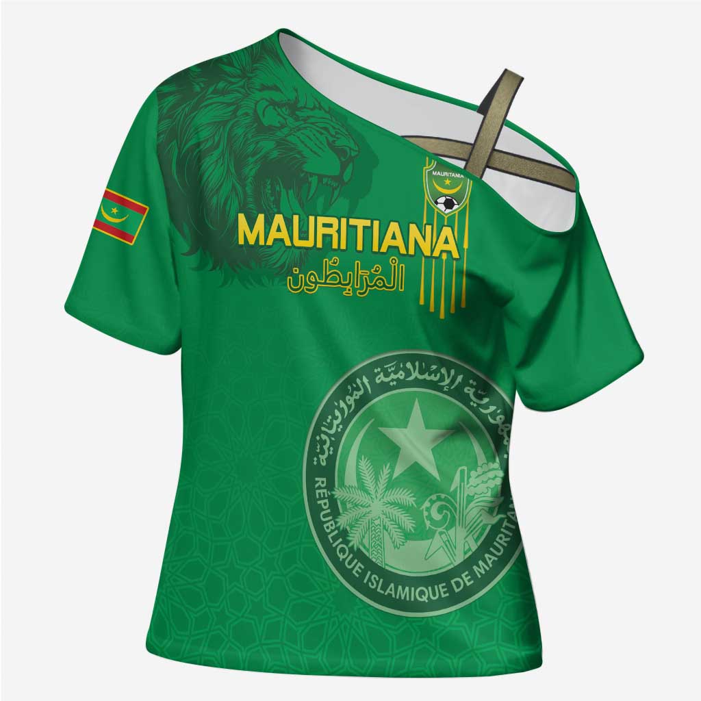 Custom Mauritania Football Cross Shoulder Shirt Coat Of Arms With Islamic Pattern