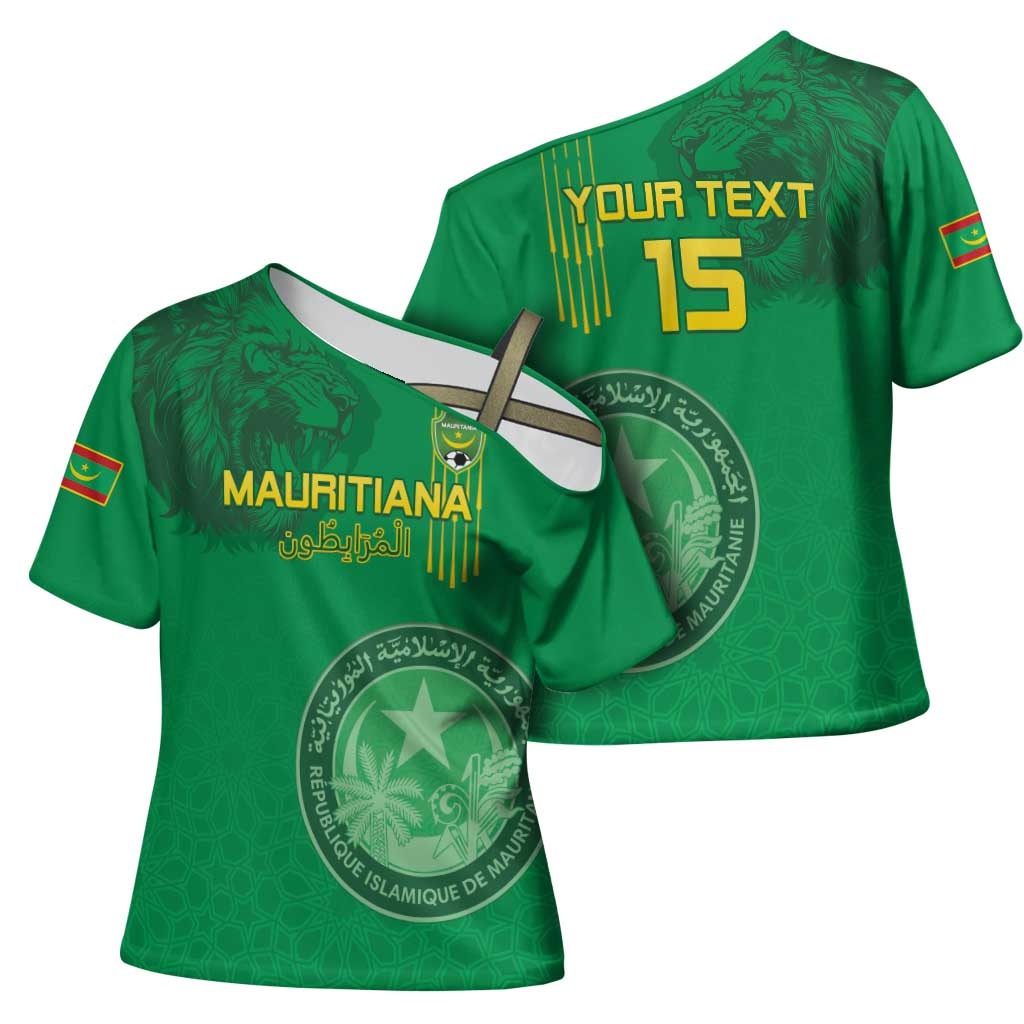 Custom Mauritania Football Cross Shoulder Shirt Coat Of Arms With Islamic Pattern