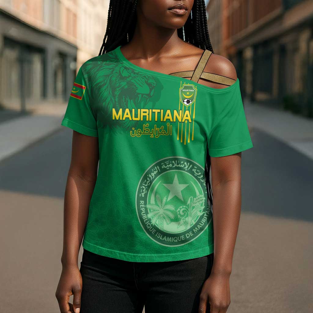 Custom Mauritania Football Cross Shoulder Shirt Coat Of Arms With Islamic Pattern