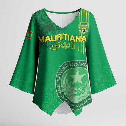 Custom Mauritania Football Kimono Sleeve Blouse Coat Of Arms With Islamic Pattern