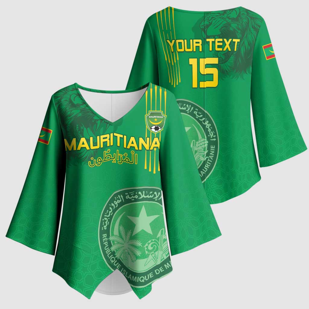 Custom Mauritania Football Kimono Sleeve Blouse Coat Of Arms With Islamic Pattern