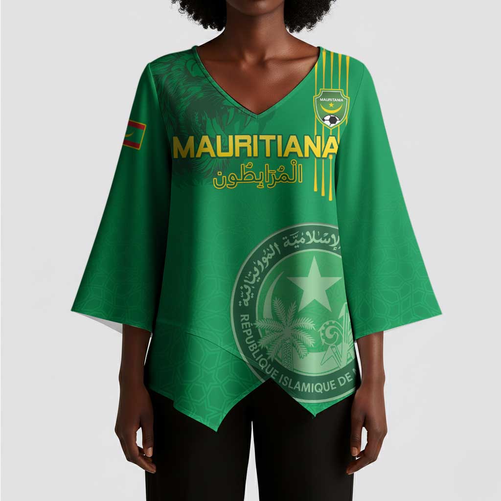 Custom Mauritania Football Kimono Sleeve Blouse Coat Of Arms With Islamic Pattern