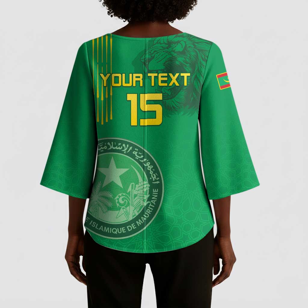 Custom Mauritania Football Kimono Sleeve Blouse Coat Of Arms With Islamic Pattern