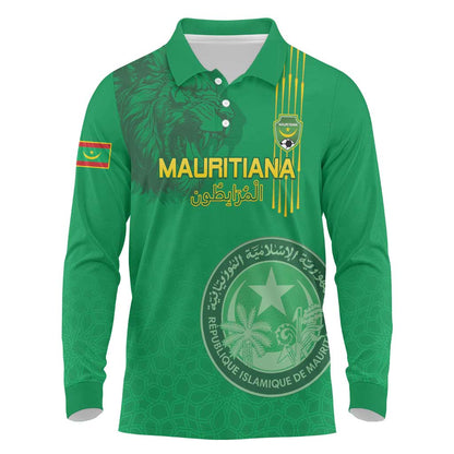 Afro Mauritania Football Custom Long Sleeve Polo Shirt Go Al-Murabitun - African Pride