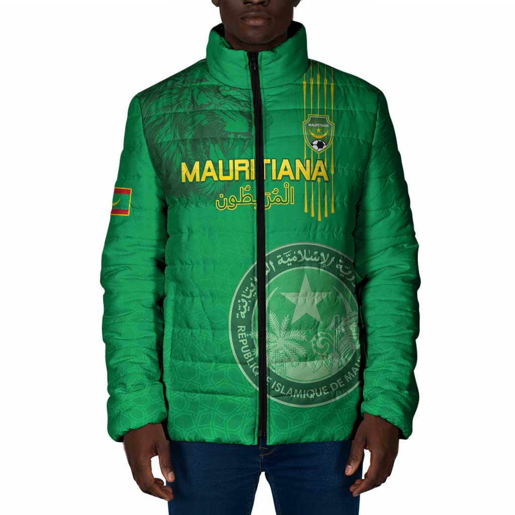 Custom Mauritania Football Padded Jacket Coat Of Arms With Islamic Pattern
