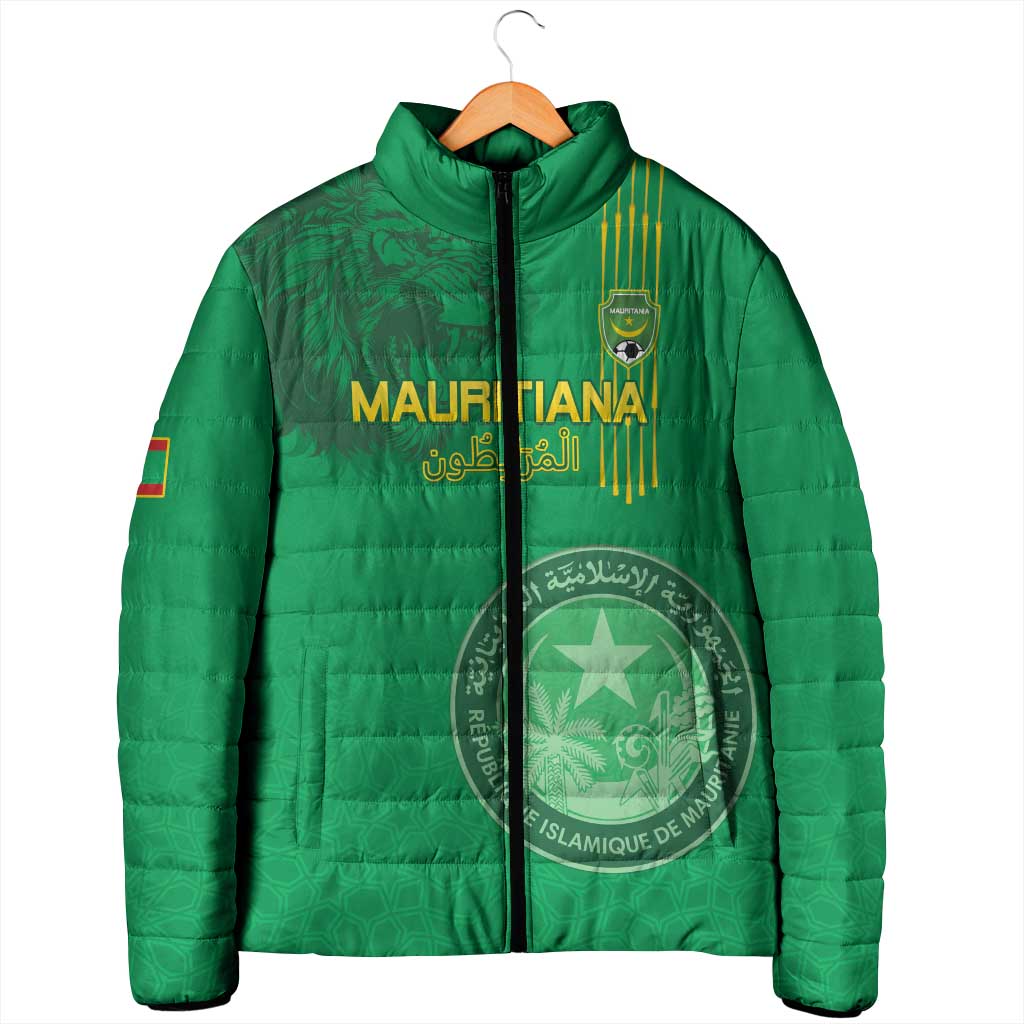 Custom Mauritania Football Padded Jacket Coat Of Arms With Islamic Pattern