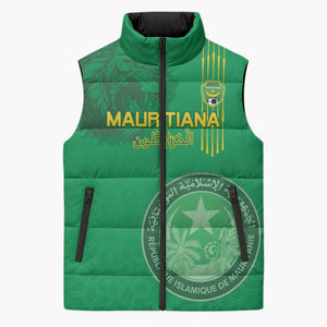 Custom Mauritania Football Sleeveless Puffer Jacket Coat Of Arms With Islamic Pattern