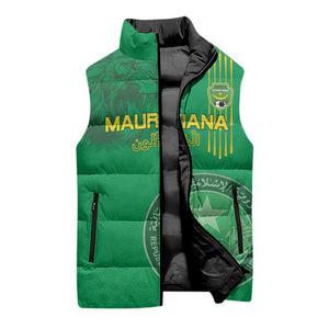 Custom Mauritania Football Sleeveless Puffer Jacket Coat Of Arms With Islamic Pattern