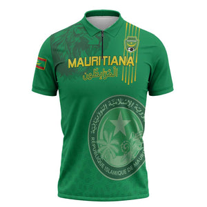 Custom Mauritania Football Zipper Polo Shirt Coat Of Arms With Islamic Pattern