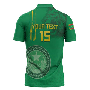 Custom Mauritania Football Zipper Polo Shirt Coat Of Arms With Islamic Pattern