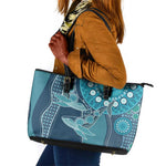 South Africa Whale Festival Leather Tote Bag African Shwe Shwe Pattern - African Pride