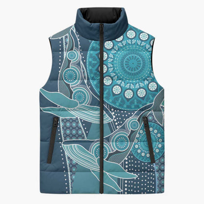 Personalized South Africa Whale Fes Sleeveless Puffer Jacket African Shwe Shwe Pattern