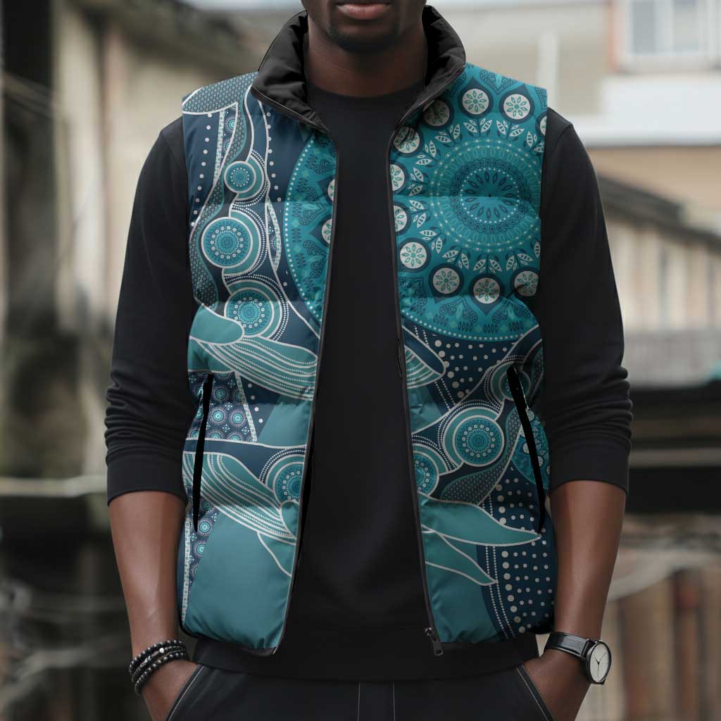 Personalized South Africa Whale Fes Sleeveless Puffer Jacket African Shwe Shwe Pattern