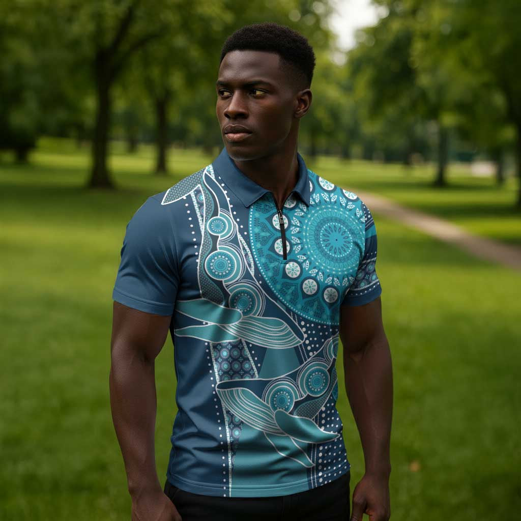 Personalized South Africa Whale Fes Zipper Polo Shirt African Shwe Shwe Pattern