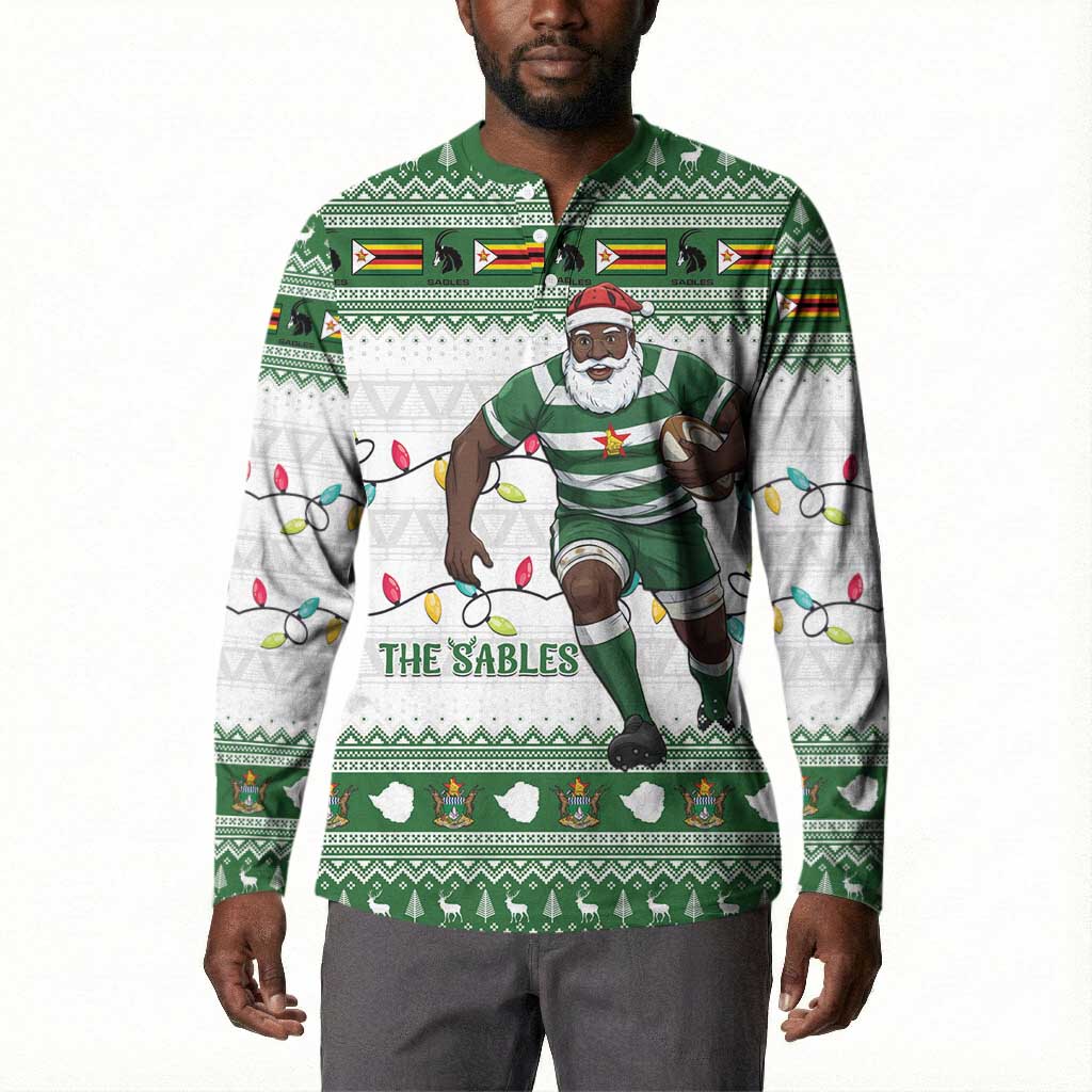 Zimbabwe Rugby Christmas Button Sweatshirt The Sables Krismes Yakanaka
