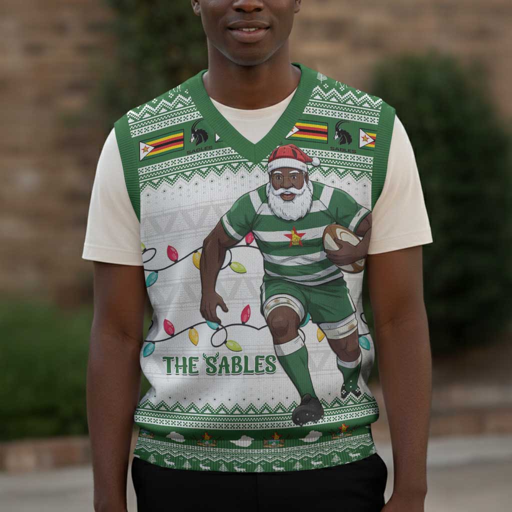 Afro Christmas Rugby Zimbabwe Christmas Knitted V-Neck Vest The Sables Krismes Yakanaka - African Pride