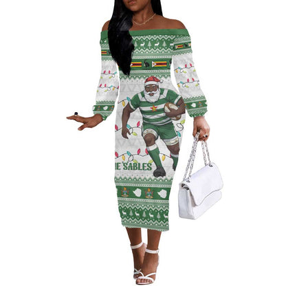 Afro Christmas Rugby Zimbabwe Off The Shoulder Long Sleeve Dress The Sables Krismes Yakanaka - African Pride