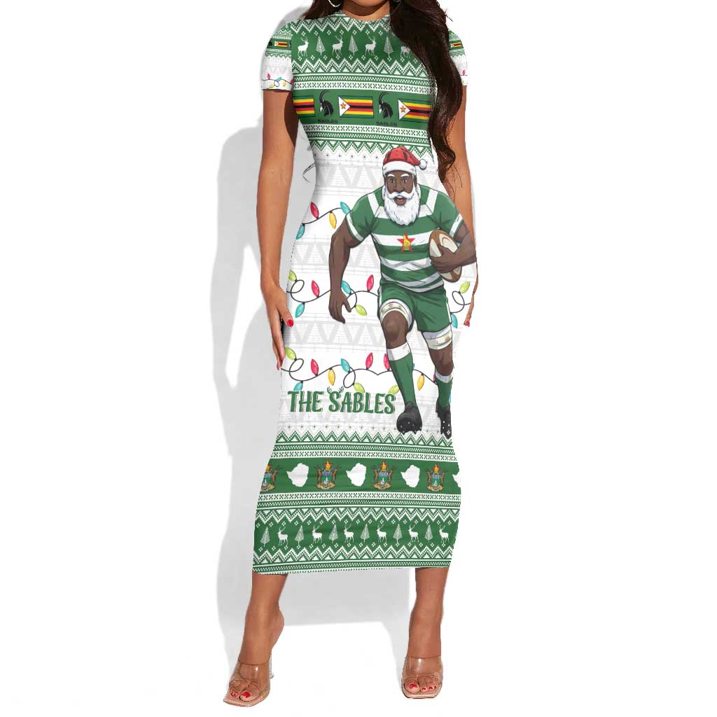 Afro Christmas Rugby Zimbabwe Short Sleeve Bodycon Dress The Sables Krismes Yakanaka - African Pride