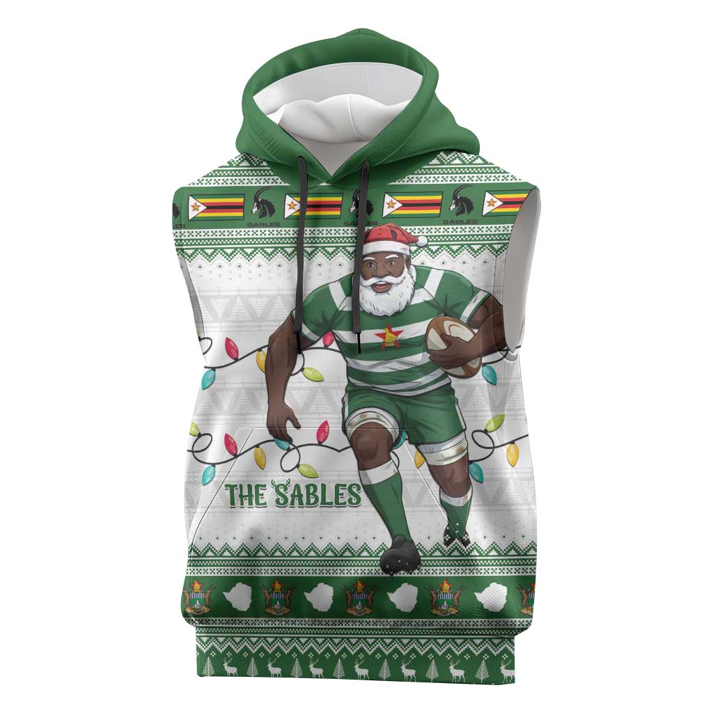 Afro Christmas Rugby Zimbabwe Sleeveless Hoodie The Sables Krismes Yakanaka - African Pride